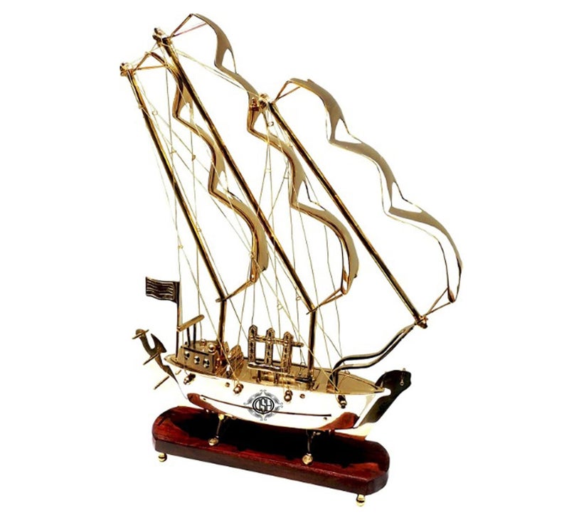 DSH Pure Brass Ship with Wooden Base Showpiece Item Perfect for Home Decoration and Gifting. (10 Inch) - Image 4