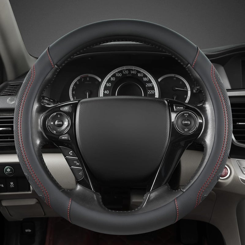 GIANT PANDA Microfiber Leather Steering Wheel Cover for Honda Accord,Civic,CR-V,HR-V,Pilot(Black+Red Line-Standard Size) - Image 2
