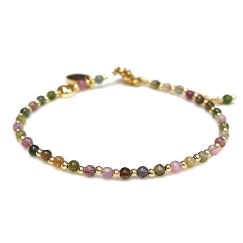 Morchic Colorful Tourmaline Natural Gemstone Adjustable Bracelet for Women, 3mm Tiny Beads Energy Gem Charm Jewelry, Birthday Gift 7.1" - Image 1