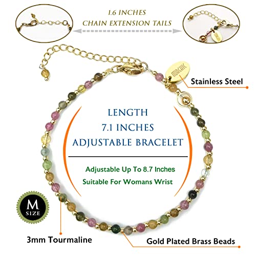 Morchic Colorful Tourmaline Natural Gemstone Adjustable Bracelet for Women, 3mm Tiny Beads Energy Gem Charm Jewelry, Birthday Gift 7.1" - Image 2
