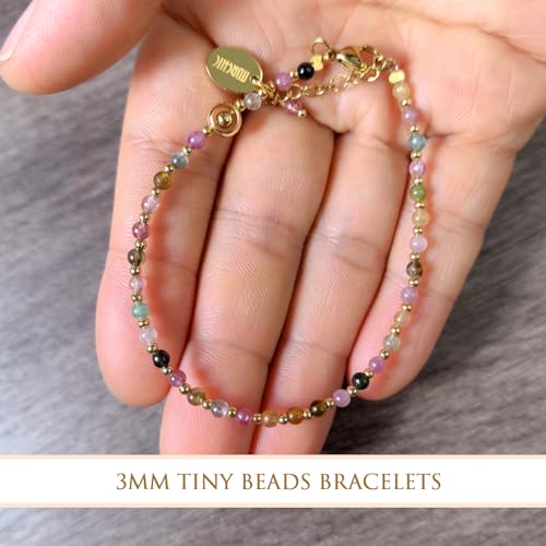 Morchic Colorful Tourmaline Natural Gemstone Adjustable Bracelet for Women, 3mm Tiny Beads Energy Gem Charm Jewelry, Birthday Gift 7.1" - Image 5