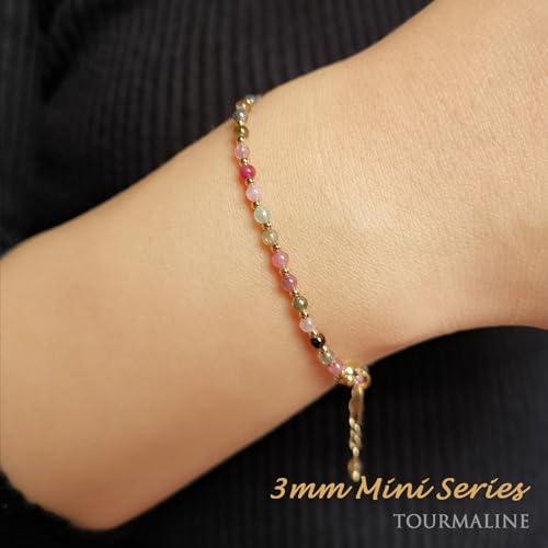 Morchic Colorful Tourmaline Natural Gemstone Adjustable Bracelet for Women, 3mm Tiny Beads Energy Gem Charm Jewelry, Birthday Gift 7.1" - Image 4
