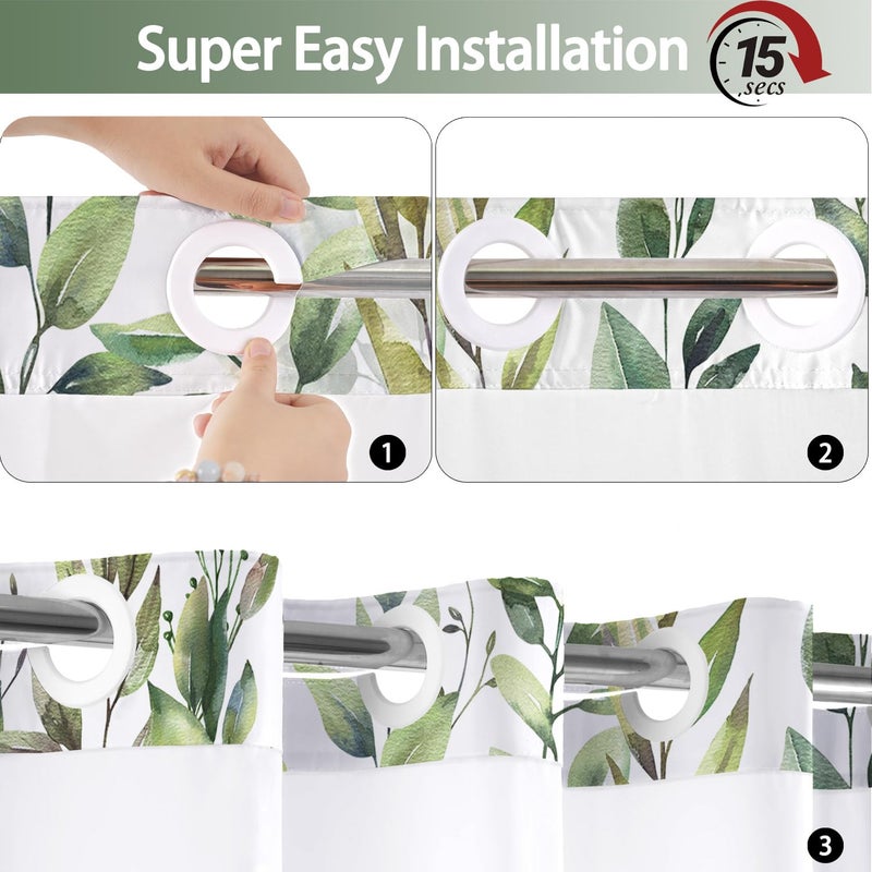 TWLSNCD No Hook Shower Curtain and Liner Set, Sage Green Eucalyptus Floral Shower Curtains for Bathroom, Bath Curtain Sets with Snap in Liner, Waterproof with See Through Top Window, 71x74 Inches - Image 5