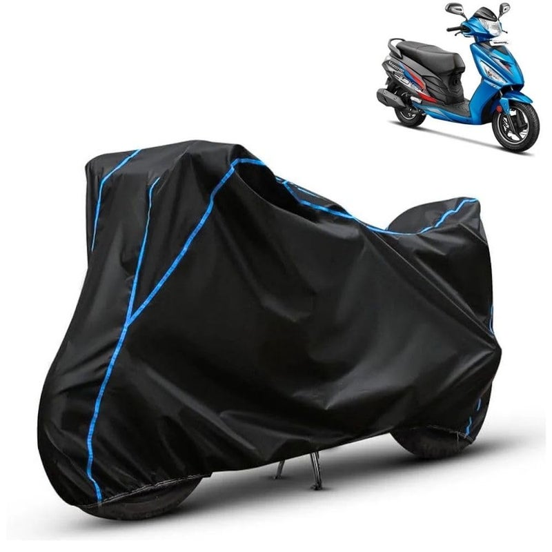 FAVY Water Resistant Bike Cover Compatible with Hero Maestro Edge, Rain, UV, Dust and Scratch Proof, All-Weather Proof Full Body Bike Cover, Black with Blue Piping, Triple Stitched with Elastic Bottom - Image 1