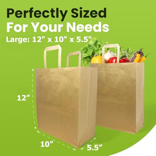 Aakriti Kraft Paper Gift Bags with Flat Handles - Brown 25 Pack, Large (12" x 10" x 5.5") for Shopping, Home, Office, Retail & Merchandise - Image 3
