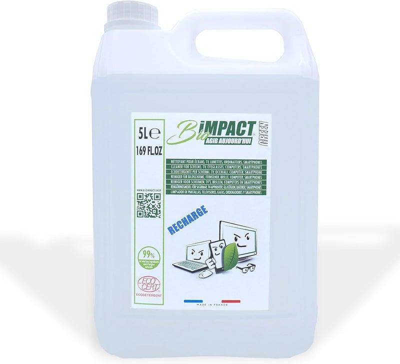 Ecocert Screen Cleaner for Computer, TV, 5 Litres, Cleaning Glasses and Smartphones