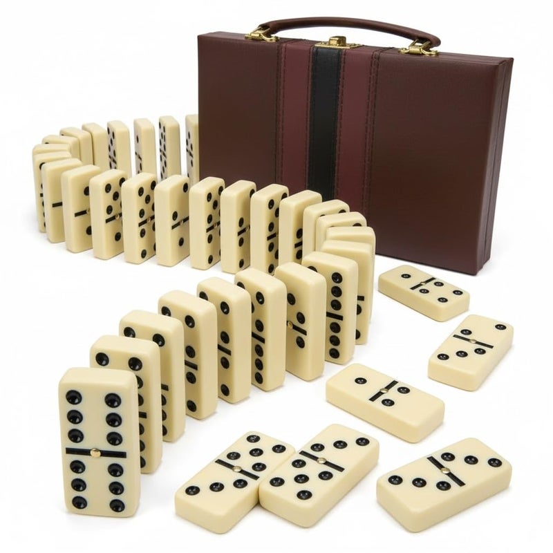 Playbees Jumbo Double Six Dominoes Set 28 White Classic Tiles in Faux Leather Case Fun Educational Toy for Kids Boys Girls Classroom Kit Classic Game Night Party Favors Set TravelFriendly - Image 2
