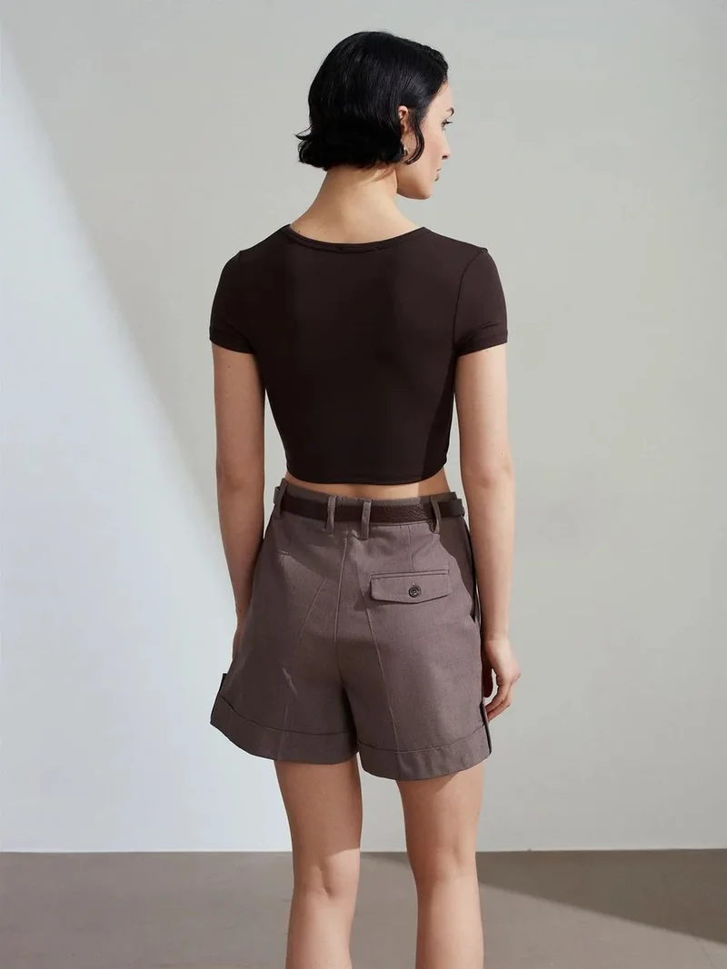 ديلفين Dilvin High-Waist Belted Poplin Shorts