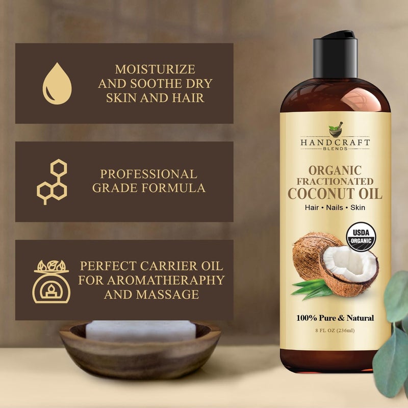 Handcraft Blends Organic Fractionated Coconut Oil - 236 ml - 100% Pure and Natural - Premium Grade Carrier Oil for Skin and Hair - Hair and Body - Massage - Image 3