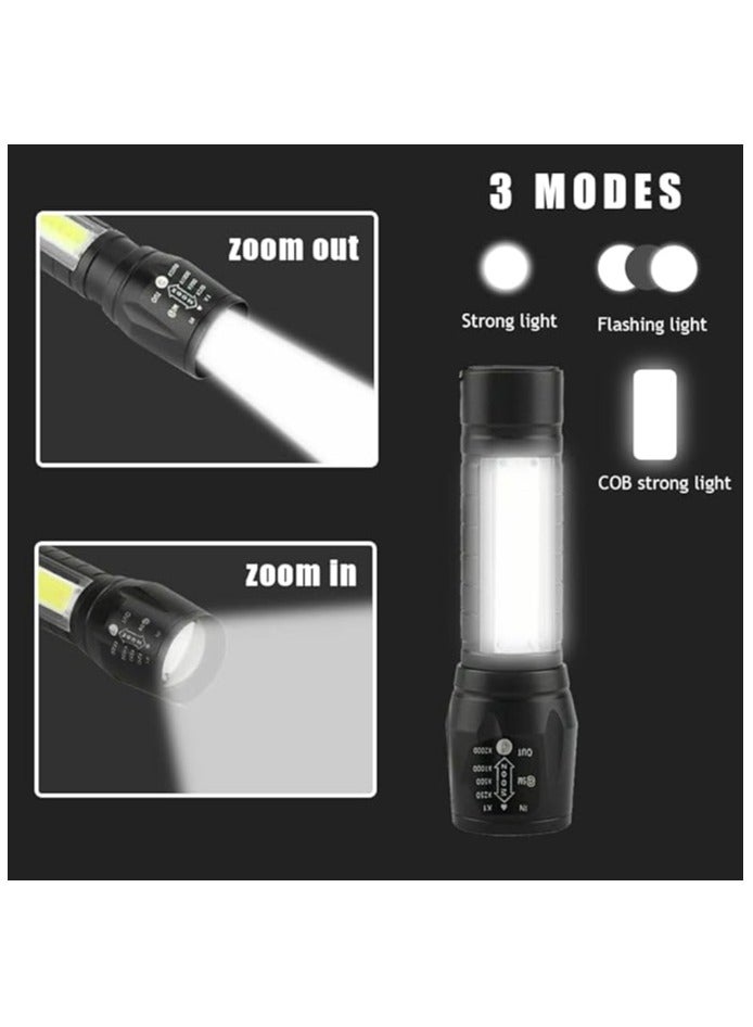Wrrozz COB LED Flashlight Rechargeable Torch Zoom Flashlight Built-in Battery+USB Cable (1 Pack) - Image 2