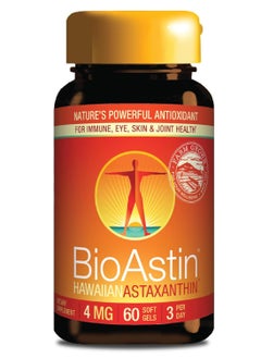 نيوتركس هاواي مكمل BioAstin Hawaiian Astaxanthin لدعم صحة العين والجلد والمفاصل والجهاز المناعي 4 مجم 60 كبسولة هلامية 