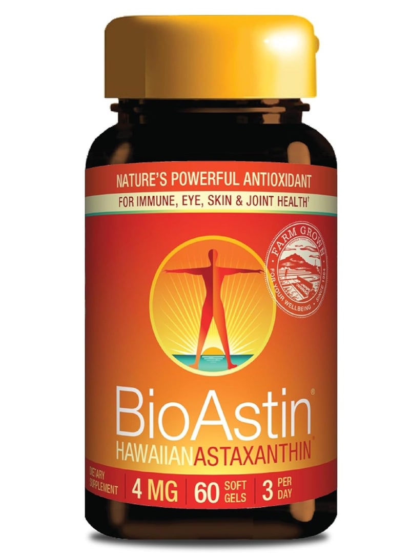 نيوتركس هاواي مكمل BioAstin Hawaiian Astaxanthin لدعم صحة العين والجلد والمفاصل والجهاز المناعي 4 مجم 60 كبسولة هلامية