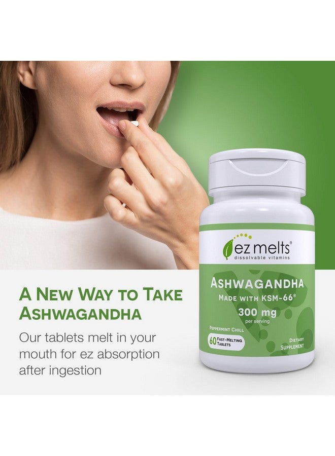 EZ Melts Dissolvable KSM-66 Ashwagandha®, 300 mg, Sugar-Free, Stress, Sleep and Mood Support Supplement, 30-Day Supply, Peppermint Chill-Flavor - Image 2