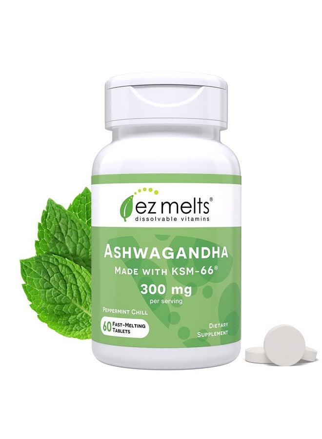 EZ Melts Dissolvable KSM-66 Ashwagandha®, 300 mg, Sugar-Free, Stress, Sleep and Mood Support Supplement, 30-Day Supply, Peppermint Chill-Flavor - Image 1