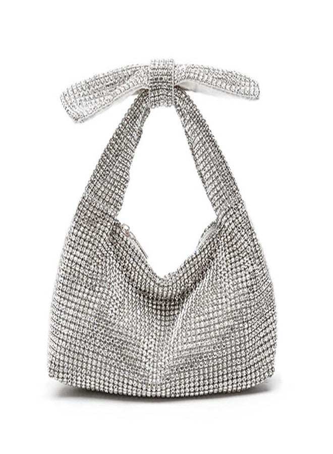 CUXVA Rhinestone Bow Purse Sparkly Evening Bag Silver Clutch Purses for Women Glitter Evening Handbag for Wedding Party Prom - Image 1