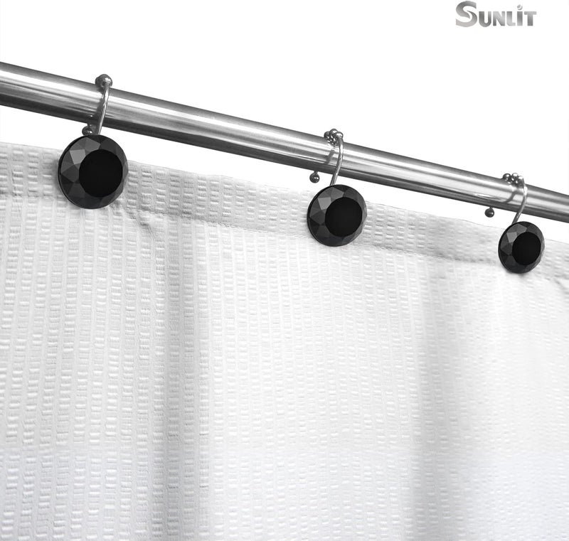 Sunlit Luxury Design Round Black Diamond Crystal Gem Bling with Glide Balls Shower Curtain Hooks, Rust Proof Metal Rhinestones Glam Shower Curtain Rings-12 Pack - Image 5