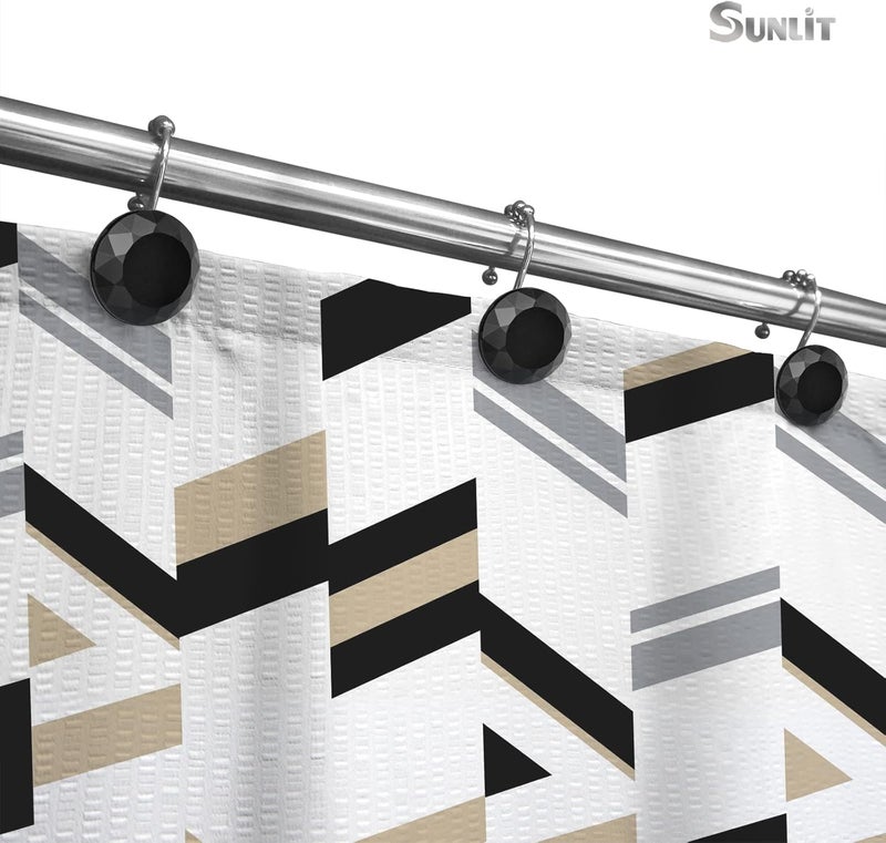 Sunlit Luxury Design Round Black Diamond Crystal Gem Bling with Glide Balls Shower Curtain Hooks, Rust Proof Metal Rhinestones Glam Shower Curtain Rings-12 Pack - Image 4