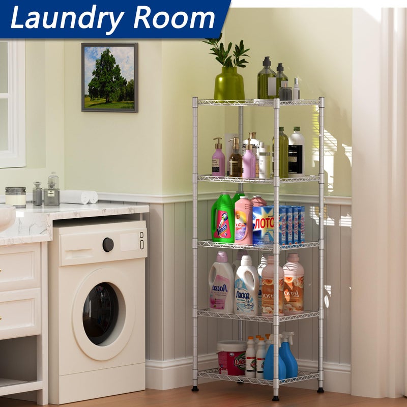 REGILLER 5-Wire Shelving Metal Storage Rack Adjustable Shelves,Standing Storage Shelf Units for Laundry Bathroom Kitchen Pantry Closet(Silver,11.8" D x 16.6" W x 53.5" H) - Image 3