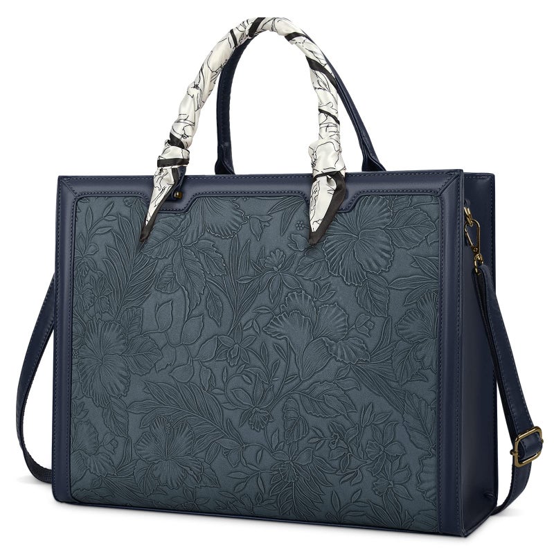 Laptop Bag for Women 156 Inch Laptop Tote Bag Waterproof Leather Computer Bag Business Lightweight Office Briefcase Large Shoulder Handbag Deep Blue