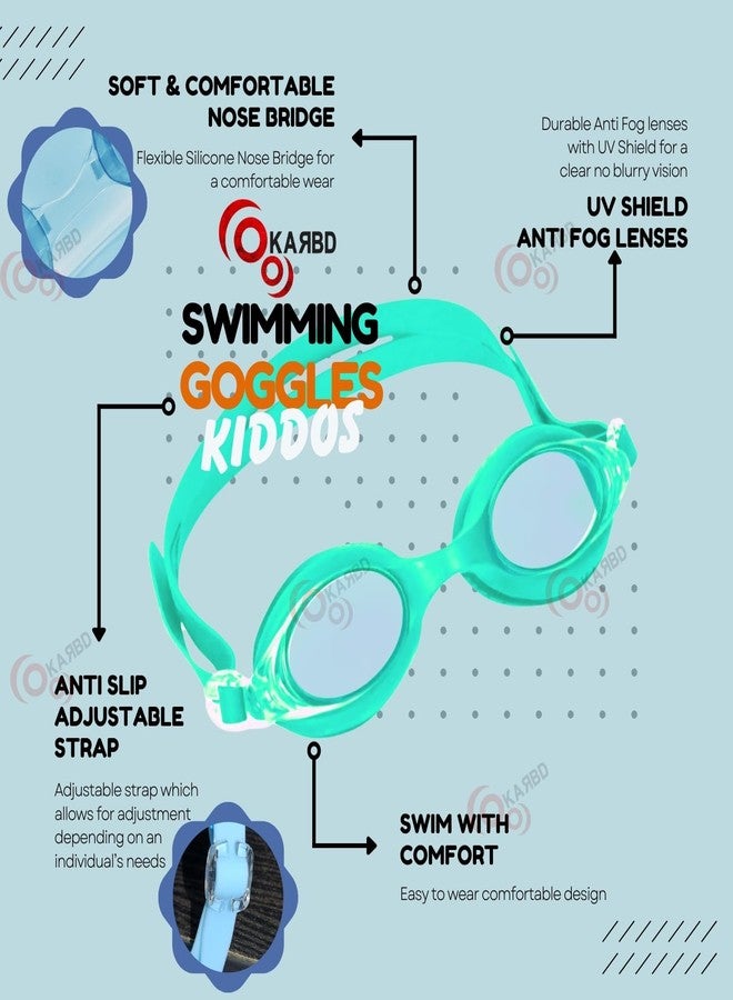 KARBD Swimming Goggles Kids Size with Anti Fog UV Protection Glasses - Kiddos, Aqua Green Solid - Image 2