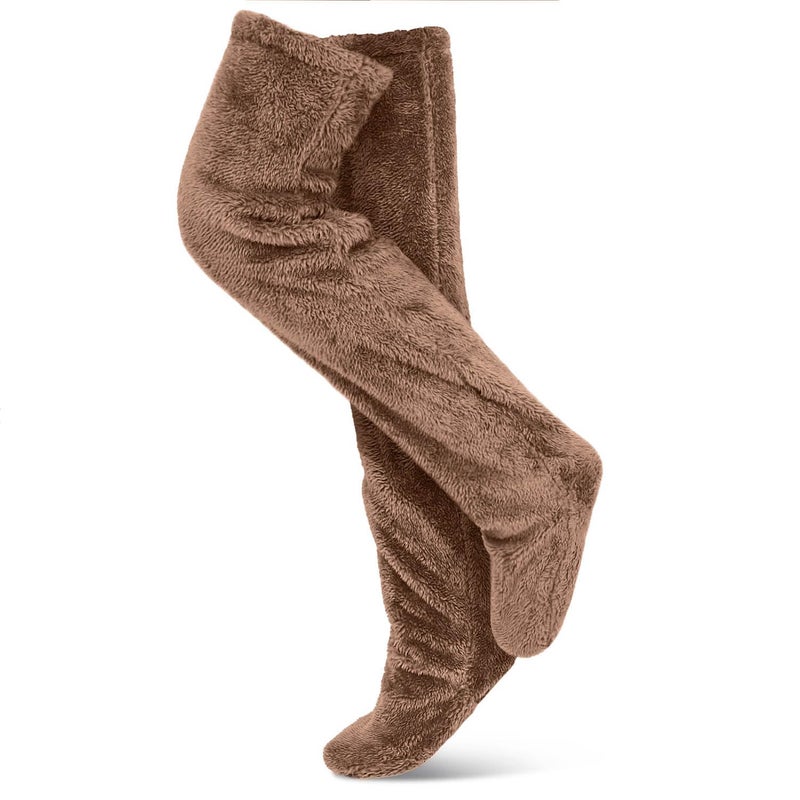 Rednow Cozy Fuzzy Socks Plush Warmth Long Sock,Winter Leg Warmers Over The Knee High Fuzzy Socks, Sleeping Fluffy Sockes,Warm Slippers for Women Girls Indoor (Brown) - Image 1