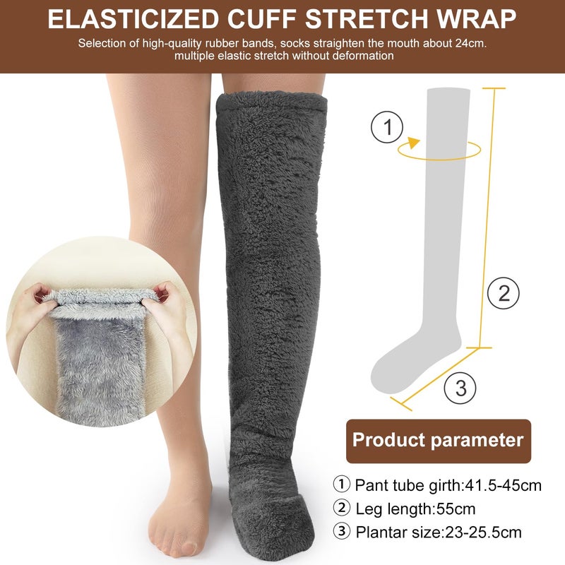 Rednow Cozy Fuzzy Socks Plush Warmth Long Sock,Winter Leg Warmers Over The Knee High Fuzzy Socks, Sleeping Fluffy Sockes,Warm Slippers for Women Girls Indoor (Brown) - Image 4