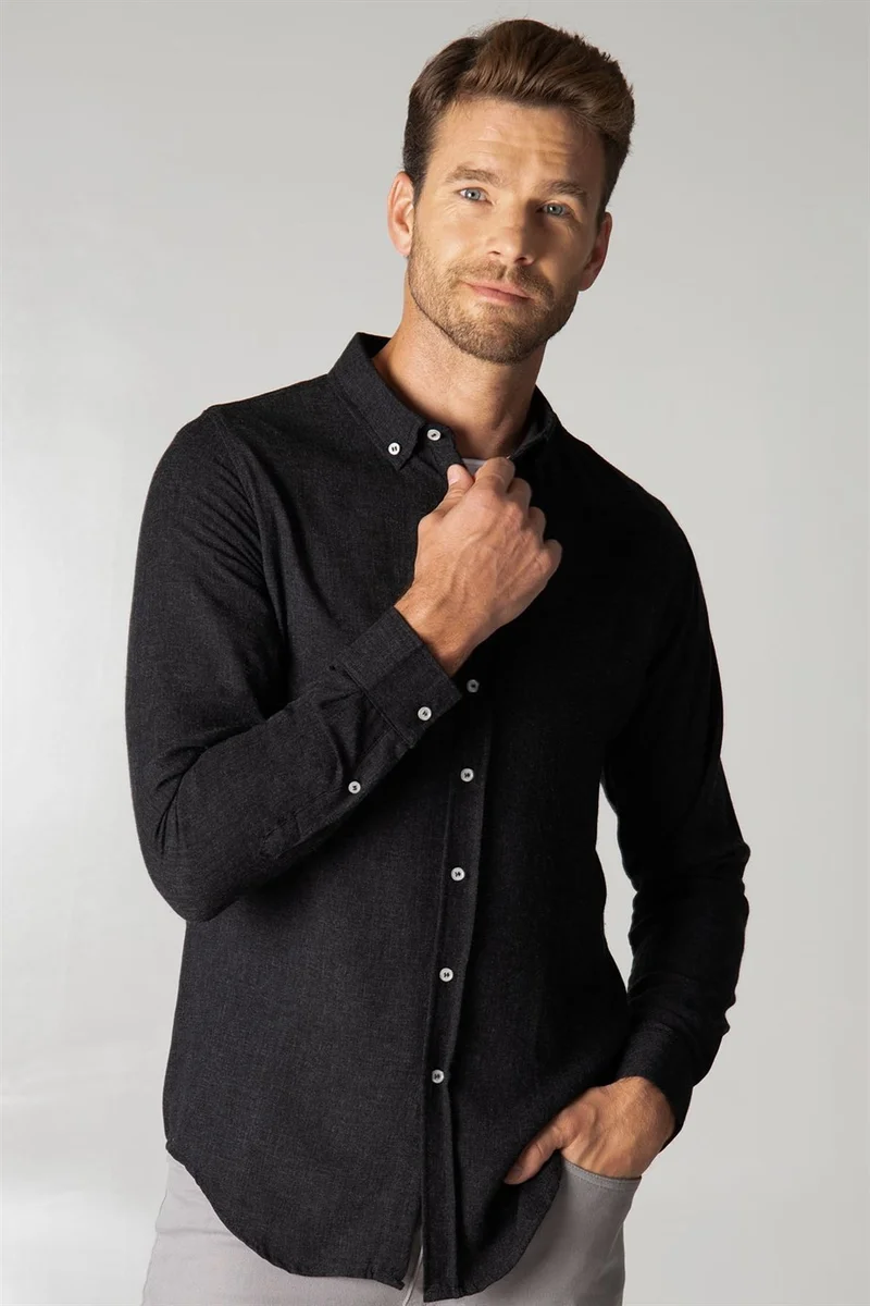 Tudors Slim Fit Winter Wool Viscose Plain Shirt