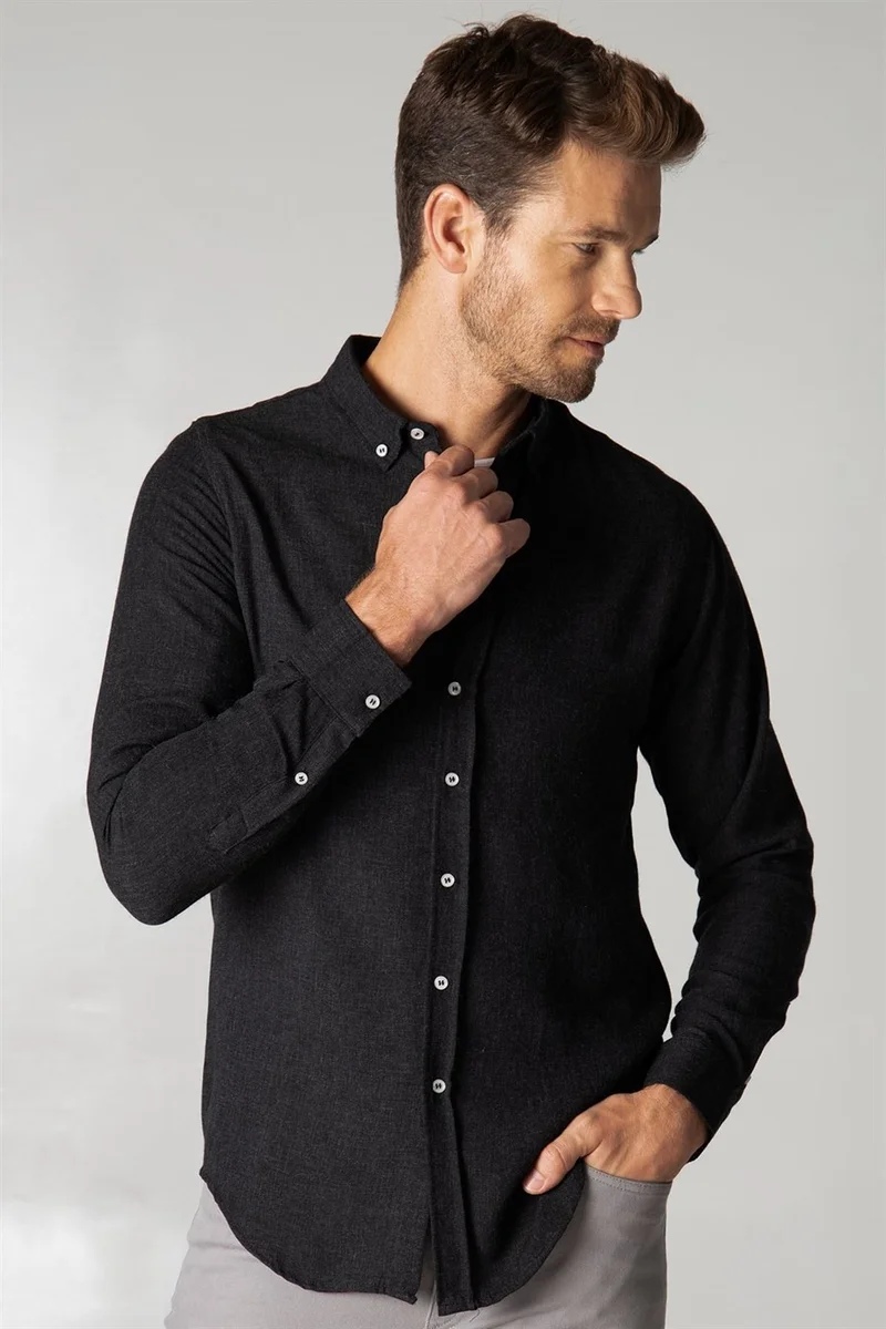 Tudors Slim Fit Winter Wool Viscose Plain Shirt
