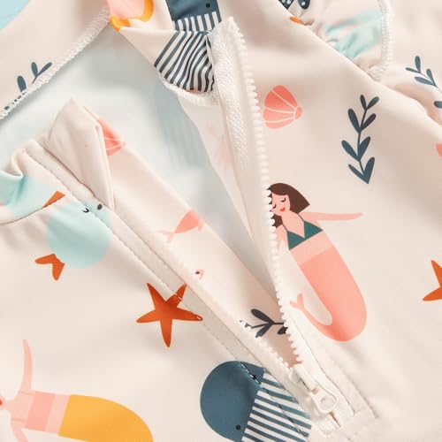 Lucikamy Infant Baby Boy Girls One Piece Swimsuit Short Sleeve Zipper Rash Guard Swimwear Toddler Bathing Suits Beachwear (Beige, 3-6 Months) - Image 3