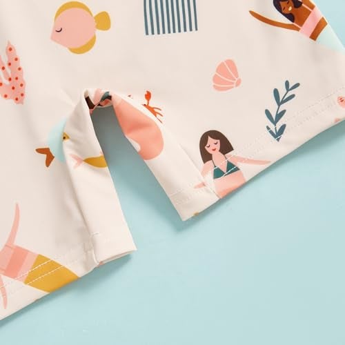 Lucikamy Infant Baby Boy Girls One Piece Swimsuit Short Sleeve Zipper Rash Guard Swimwear Toddler Bathing Suits Beachwear (Beige, 3-6 Months) - Image 5
