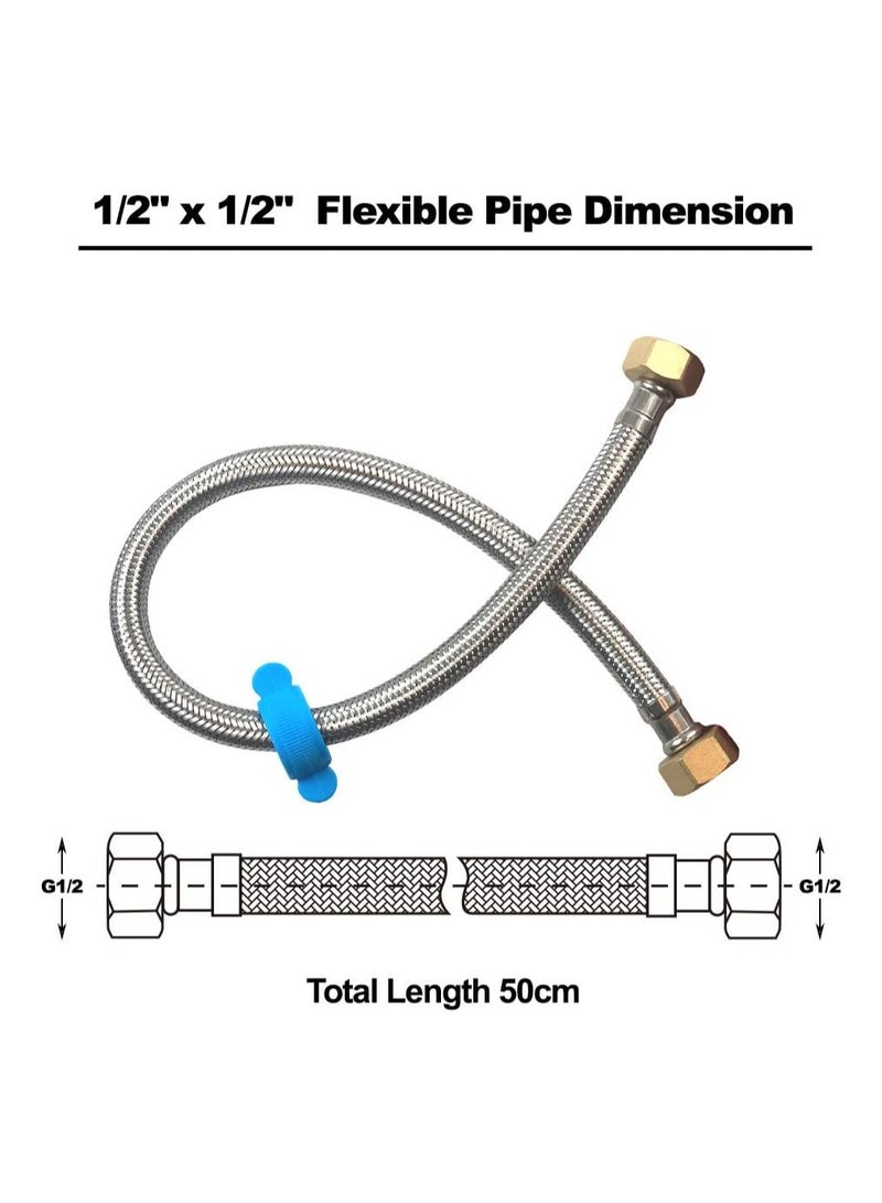 FIRST PRO Pack of 2 Flexible Pipe Stainless Steel Braided Hose for Toilet/Taps 1/2" x 1/2" BSP 60cm Long - Image 2