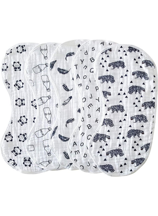 ShoppeWatch Muslin Burp Cloths Baby Burping Bibs 100% Organic Cotton 5-Pack Large 6 Layers Thick Soft Absorbent Cloth Spit Up Dribble Towels Rags for Newborns & Babies Shower Gift BB28 - Image 1