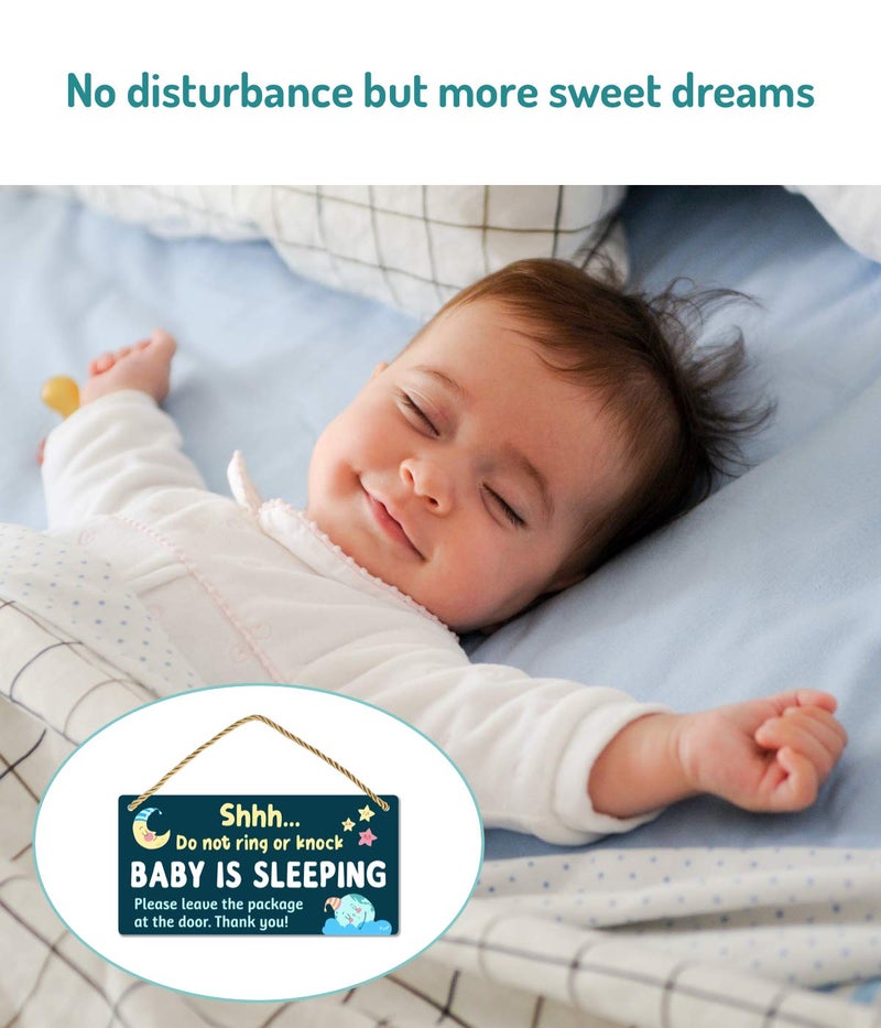 Fun-Plus Baby Sleeping Sign for Front Door - Do Not Knock or Ring - 10″x5″ PVC Plastic Hanging Sign，Please do not knock or ring the bell, it upsets the dog, which upsets the baby, which upsets mom - Image 5