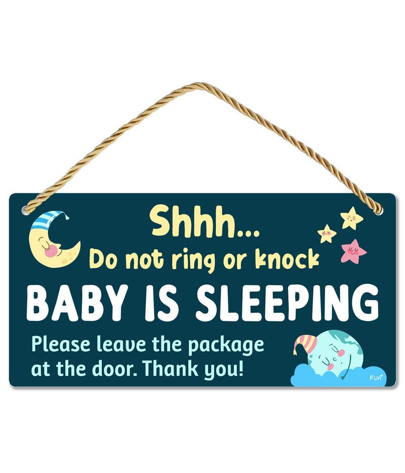 Fun-Plus Baby Sleeping Sign for Front Door - Do Not Knock or Ring - 10″x5″ PVC Plastic Hanging Sign，Please do not knock or ring the bell, it upsets the dog, which upsets the baby, which upsets mom - Image 1