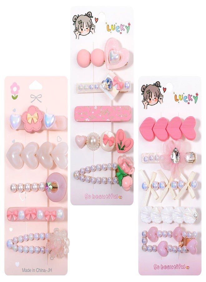 ElevateTech Hair Clips for Girl and Women, 15 Pcs Cute Kawaii Hair Accessories for Girls 2.8 Inch Fashion Hairs Clip Set Decorative Pearl Headwear Styling Tools for Makeup, Daily Wear - Image 1