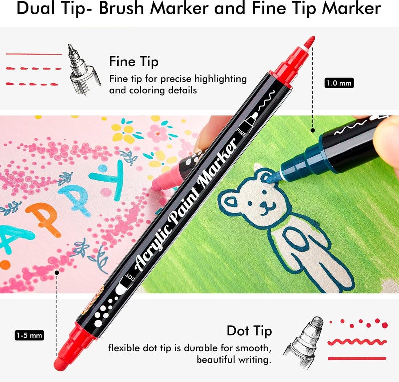 Shuttle Art Dual Tip Acrylic Paint Pens, 36 Colors Dot & Fine Tip Markers for Rock Painting, Ceramic, Wood, Fabric, Glass - Art Set for Kids Adults on Christmas Easter - Image 3