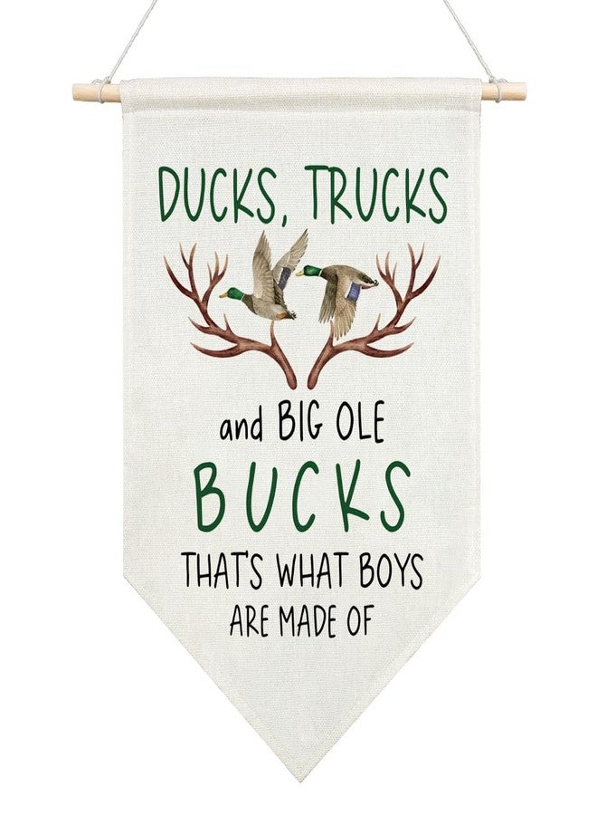 AGMDESIGN Ducks Trucks Big Ole Bucks That's What Little Boys Are Made Of Canvas Hanging Pennant Flag Banner, Deer Neutral Room Decor, Boys Hunting Gifts, Home School Classroom Kids Room Nursery Decor - Image 1