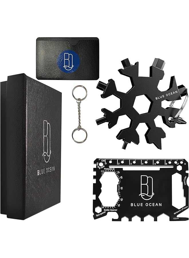 BLUE OCEAN Blue Ocean Multitool Set 64 In 1 Combo Wallet,46 in 1 Credit Card Multitool &18 in 1 Snowflake Multitool/Screwdriver/Bottle Opener/Cutter/Travel Camping Adventure Multitool Card Best Gift for Men  - Image 1