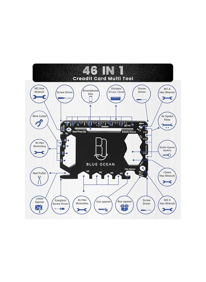 BLUE OCEAN Blue Ocean Multitool Set 64 In 1 Combo Wallet,46 in 1 Credit Card Multitool &18 in 1 Snowflake Multitool/Screwdriver/Bottle Opener/Cutter/Travel Camping Adventure Multitool Card Best Gift for Men  - Image 2
