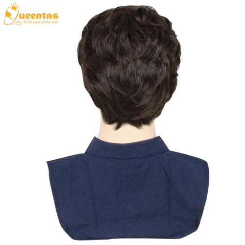 QUEENTAS Short Brown Men Hair Wig for Male Full Head Synthetic Wigs Diwali Role Play - Image 5