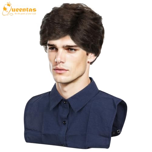 QUEENTAS Short Brown Men Hair Wig for Male Full Head Synthetic Wigs Diwali Role Play - Image 3