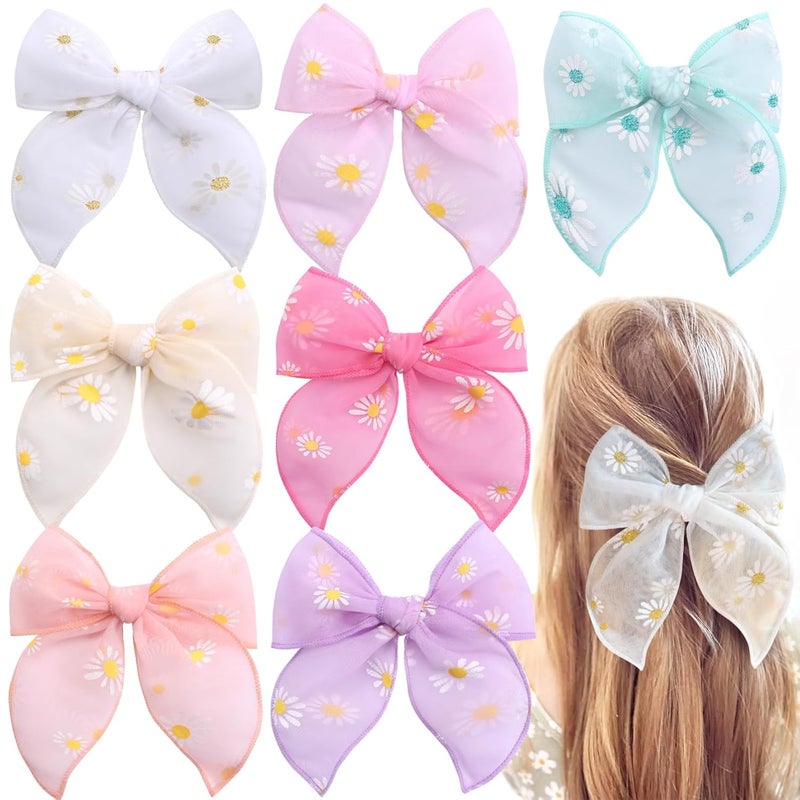 TOKUFAGU 7 PCS Tulle Hair Bows for Girls Large Daisy Hair Barrettes Handmade Cute Wedding Hair Accessories for Baby Girls Infants Toddler Teens Women Birthday Party - Image 1