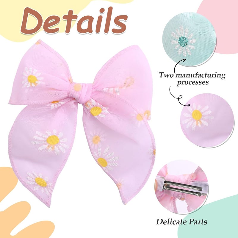 TOKUFAGU 7 PCS Tulle Hair Bows for Girls Large Daisy Hair Barrettes Handmade Cute Wedding Hair Accessories for Baby Girls Infants Toddler Teens Women Birthday Party - Image 3