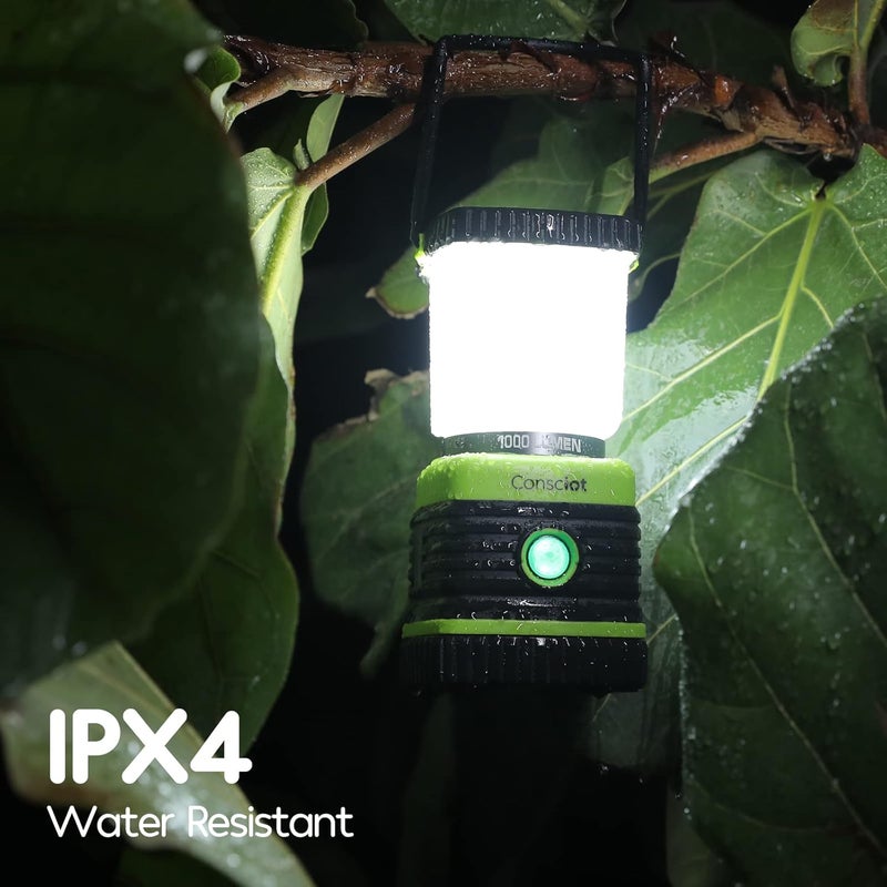 Consciot فانوس تخييم يعمل بالبطارية LED، 1000 لومن، 4 أوضاع إضاءة، مقاوم للماء IPX4، مصباح محمول للخيام لانقطاع التيار الكهربائي، الطوارئ، الأعاصير، المشي، أخضر فاتح، (عبوة من 20) - Image 5