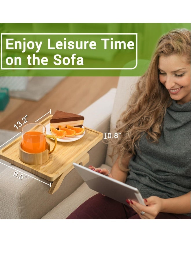 Generic Sofa armrest tray, sofa armrest tray with cup holder, sofa armrest clip, bamboo armrest tray, small electronic non-slip folding side table, drinks, eating, remote control, snacks, useful gifts - Image 3