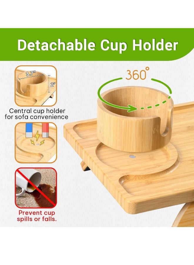 Generic Sofa armrest tray, sofa armrest tray with cup holder, sofa armrest clip, bamboo armrest tray, small electronic non-slip folding side table, drinks, eating, remote control, snacks, useful gifts - Image 2