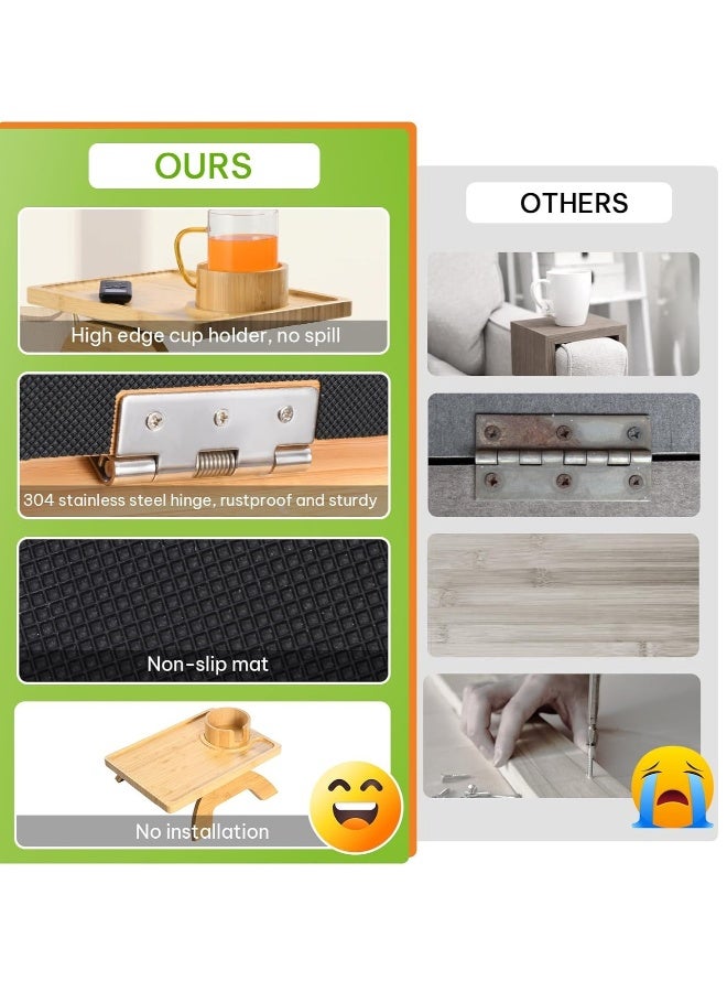 Generic Sofa armrest tray, sofa armrest tray with cup holder, sofa armrest clip, bamboo armrest tray, small electronic non-slip folding side table, drinks, eating, remote control, snacks, useful gifts - Image 5