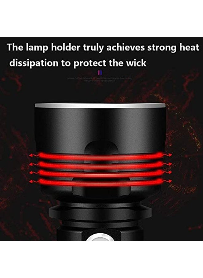 Waterproof flashlight with high light output of 30,000-100,000 lumens, XLM-P70 50W ultra-bright LED light with 3 lighting modes, rechargeable flashlight with USB port (50W XLM-P70, dual lithium batt - Image 3