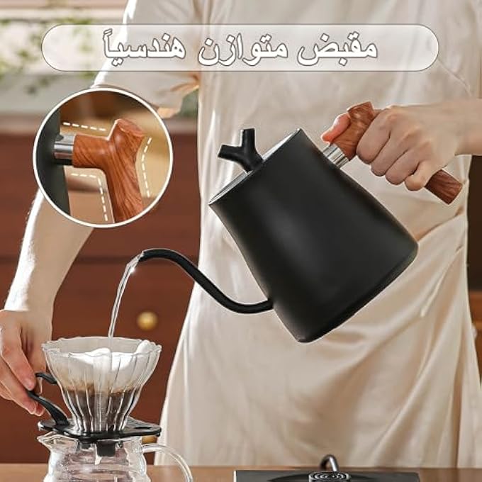 rayihni Smart Electric Gooseneck Kettle 40100 Adjustable Temp Control 36Hour Heat Retention V60 Coffee Kettle 1000W Fast Boil 1L AntiDry 50 Coffee Filters Gift Black Wood Handle - Image 2