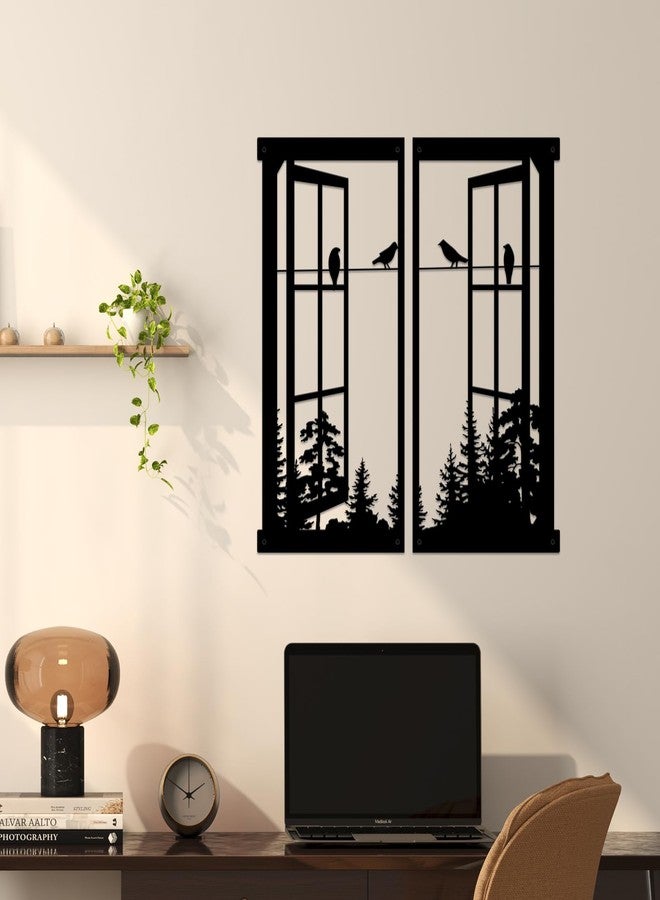 Resama Metal Wall Art Birds In the Window Landscape Wall Hanger,Mountain and Forest Nature Metal Wall Decor,Unique Large Wall Decor, İnterior Design Housewarming Gift (Black, Large) - Image 2